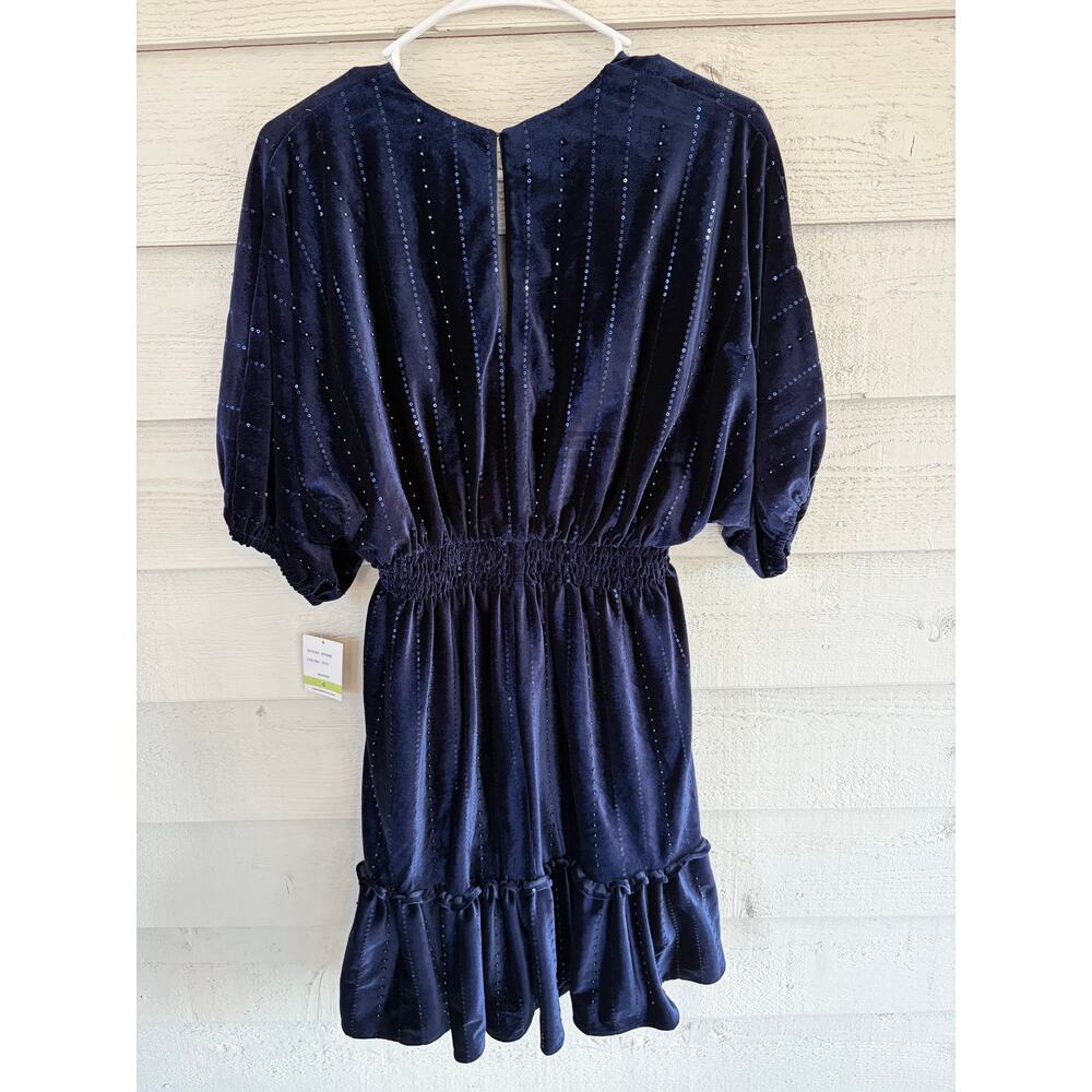 Taylor Navy Velvet Sequin Dress Size 4 Smocked Waist Party Dress - Picture 7 of 7